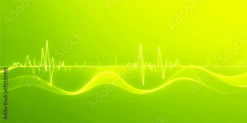 An abstract medical vector illustration of a green EKG heart monitor wave forming a heartbeat heart shape on a digital cardiogram screen to represent life and health