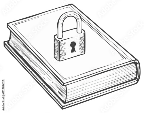 Closed Book Locked With Padlock Illustration