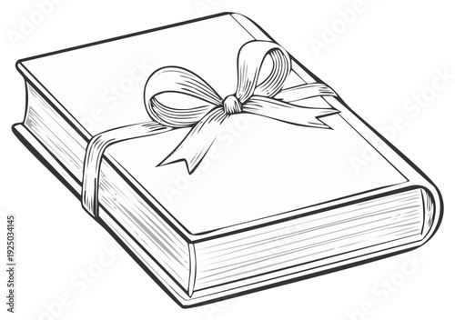 Illustrated book wrapped with a ribbon, gift concept, present idea