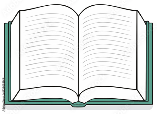 Open blank notebook pages with ruled lines and teal cover