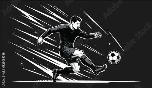 Soccer player kicking ball vector illustration