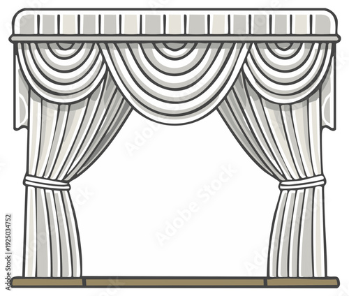 Cartoon illustration of a classic window curtain design in light colors.