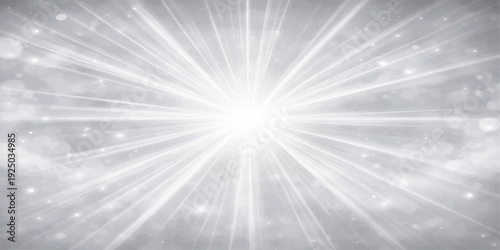 A bright blue abstract background features a glowing sun burst and sparkling star flare design with radiant energy beams and light rays exploding across the celestial space sky backdrop