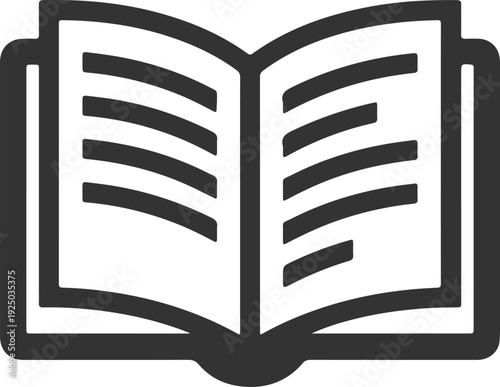 Minimalist Black and White Open Book Icon – Reading, Literature, Education, Documentation Symbol for Apps, Websites, and Print