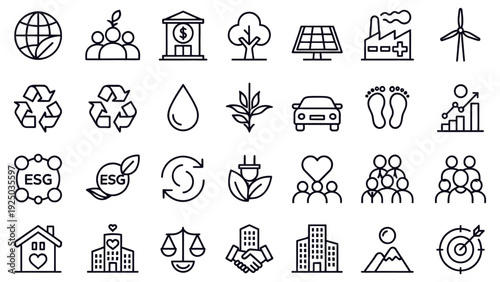 ESG and sustainability icon set