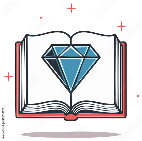 Open book displays shining blue diamond concept of valuable knowledge or information