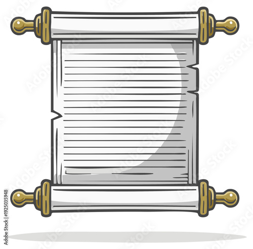 Old parchment scroll with lined paper and golden rollers ready for writing