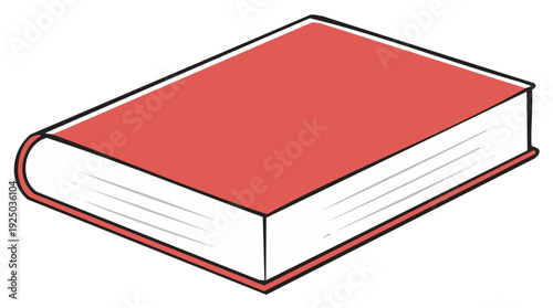 Illustration of closed hardcover book with red cover education and literature theme