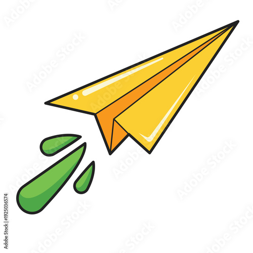 Soaring Imagination: A vibrant, yellow paper airplane takes flight, leaving behind a trail of green, symbolizing dreams and the journey ahead.