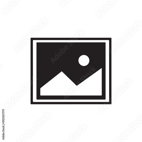 Icon of a landscape photo with a sun  simple graphic symbol for a picture frame with a mountain and sun