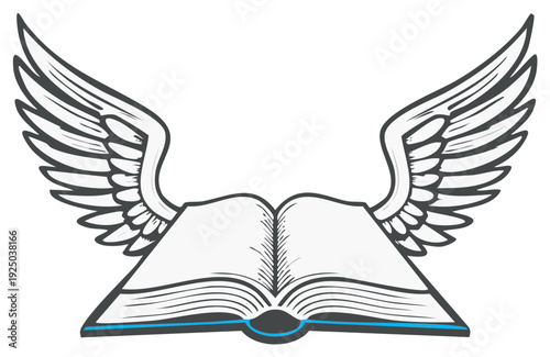 Open Book with Wings Symbolic Icon Illustration Study Literature Knowledge