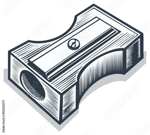 Vintage Handheld Pencil Sharpener Illustration with Engraved Details