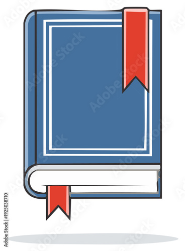 Blue hardcover book with red ribbon bookmarks top and bottom edges