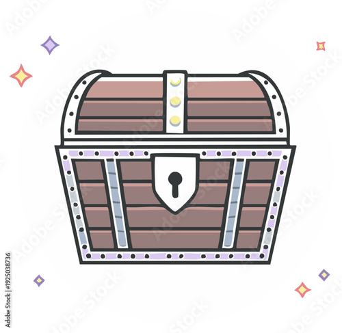 Cartoon illustration of a treasure chest with rivets and a lock
