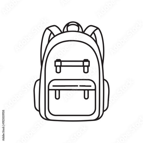 Line drawing of a backpack with straps and pockets on a white background  school bag