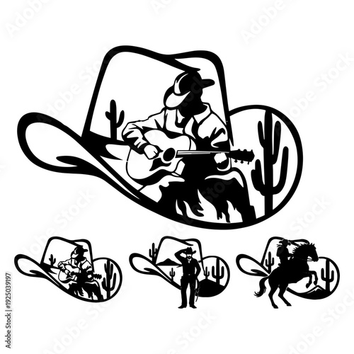 Cowboy Hat and Western Style Silhouette Collection - Wild West Fashion and Texas Culture Designs