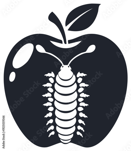 Millipede Insect Inside Apple Fruit Icon Graphic Design Conceptual Illustration