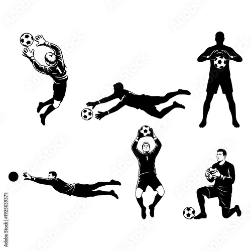Soccer Goalkeeper Action Silhouettes: Diving, Catching, and Goal Saving