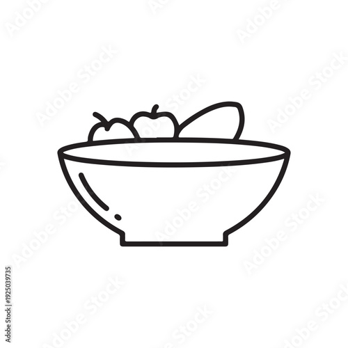 Line drawing of a bowl with fruit inside  bowl with apples and pears  simple fruit bowl illustration