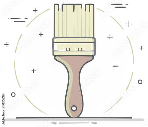 Handheld Bristle Paint Brush with Stylized Circular Lines and Dashes