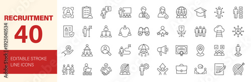 Recruitment icon set. Editable line icons. Vector illustration.	
