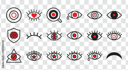 Modern Eye Icons Set Vision, Security, Awareness and Intelligence Concepts. Flat Outline UI UX Vector Graphics Collection.