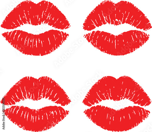 Set of red lipstick kiss marks transparent