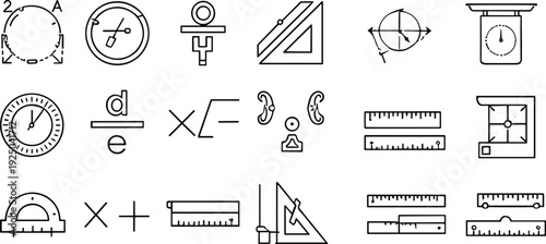 Mathematics and Measurement Line Icons Set Geometry Tools Outline Vector Collection Education Symbols Pack