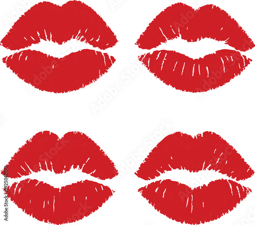 Set of red lipstick kiss marks transparent
