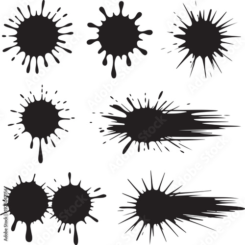 Spray Paint Vector Elements isolated on White Background, Lines and Drips Black ink splatters, Ink blots set, Street style.