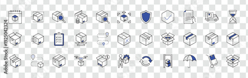 E-commerce Delivery and Logistics Outline Icons Set. Shipping, Tracking, Warehouse and Supply Chain Management.