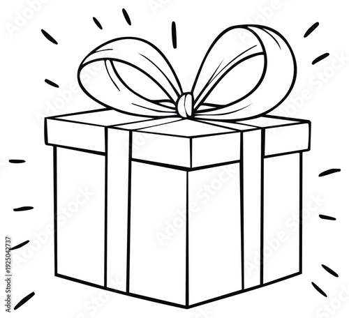 Gift box with ribbon and bow, hand drawn illustration.