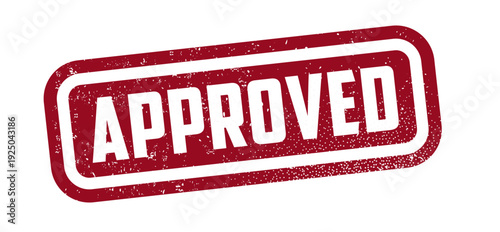 Grunge red approved square rubber seal stamp on white background