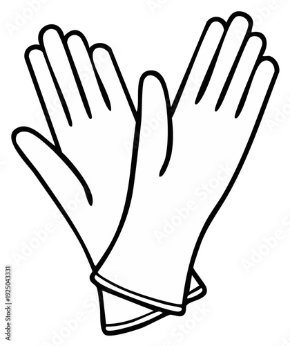 Pair of Black and White Line Art Gloves, Open Palms Facing Upward