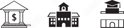 Bank School University Education Building Architecture Icon Set