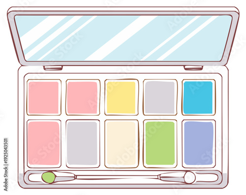 Pastel Palette with Mirror featuring Variety of Colors and Applicator, Ideal for Cosmetics and Beauty Projects