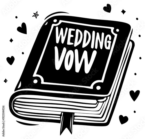 Wedding vow book with hearts and stars hand-drawn illustration