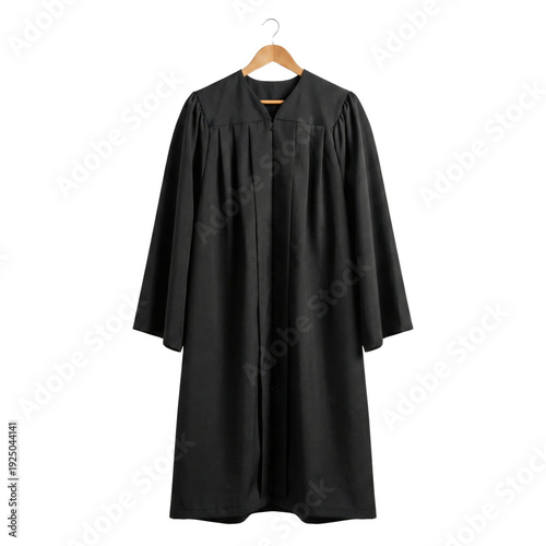 Quadro em tela Black academic graduation gown hanging on wooden hanger