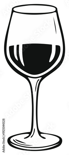Wine glass filled with dark red liquid, vector illustration.