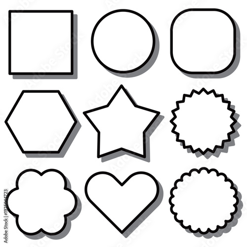 ドロップシャドウ付きの図形フレームと見出し枠セット