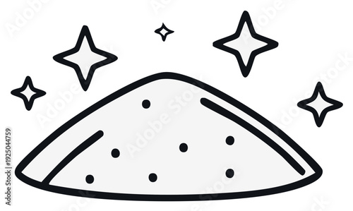 Stylized doodle of a sand pile or mound surrounded by sparkle stars for use in design elements