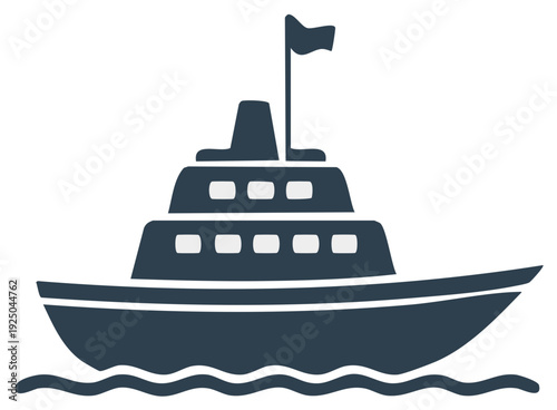 Simple Cruise Ship on Water Illustration Sea Vessel Travel Transport Isolated