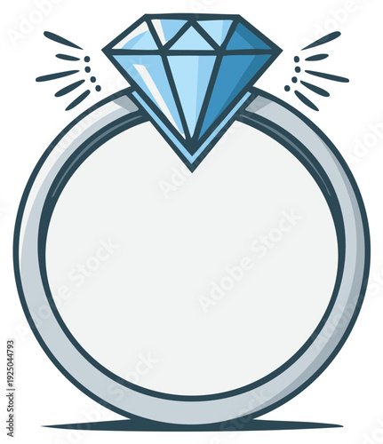 Cartoon engagement ring with a large diamond and sparkles