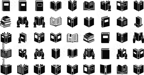 Book Icons Collection Open and Closed Books Silhouette Set Illustration