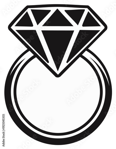 Black and white diamond ring silhouette symbol for proposals engagement and luxury