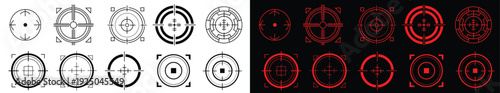Professional Target Scope Vector Set, Minimalist Gun Sight and Bullseye Icons with Editable Stroke	