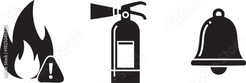 Fire Safety Extinguisher Alert Emergency Protection Icon Set