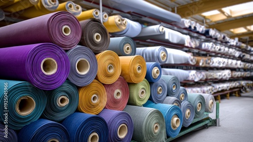 A pile of colorful fabric rolls in a store
