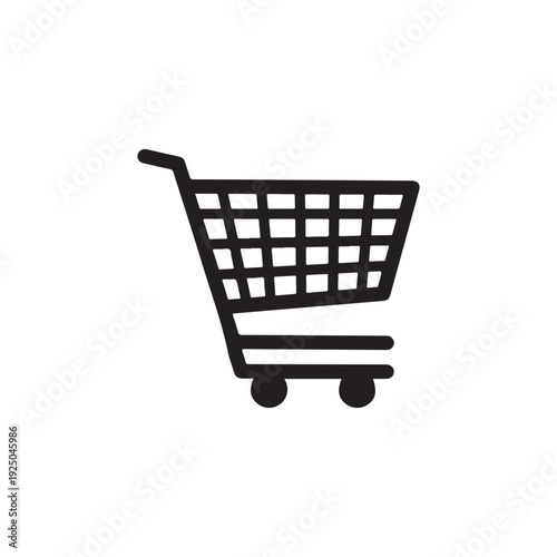Shopping cart icon with wheels on white background for ecommerce and retail concepts
