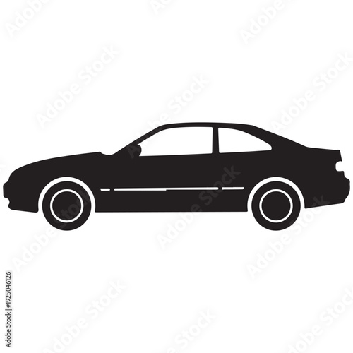 Side view of a black car silhouette with white accents on transparent background